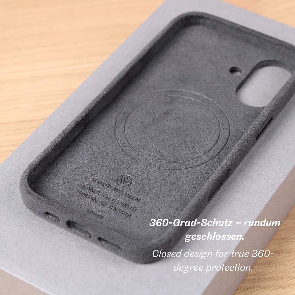 Innenseite der iPhone 17 Alcantara Hülle in Charcial Grey