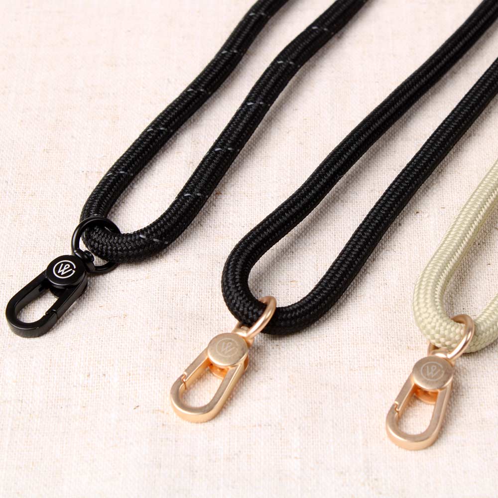 Good Wilhelm Handykette Handyband in allen Farben: Salbei Gold, Schwarz Reflektor Schwarzkarabiner und Schwarz Gold