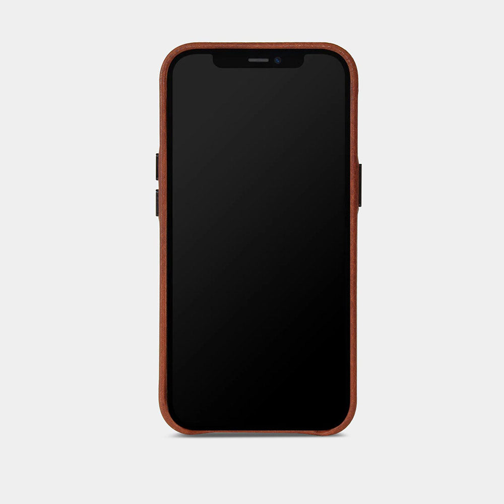 iPhone installed in a high-quality iPhoen case made from premium leather