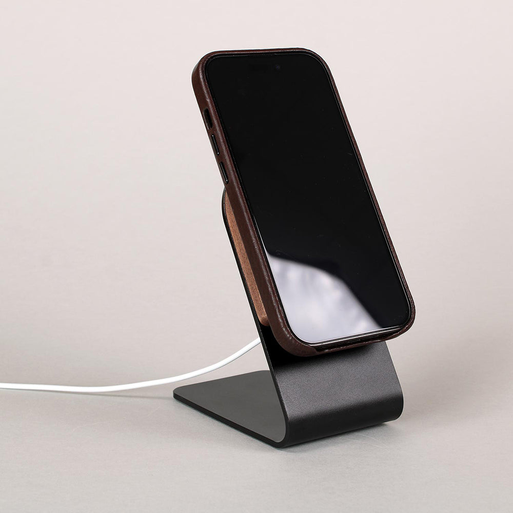 Mount for Apple MagSafe charger ALFONS - aluminum & wood - with suction cup foil