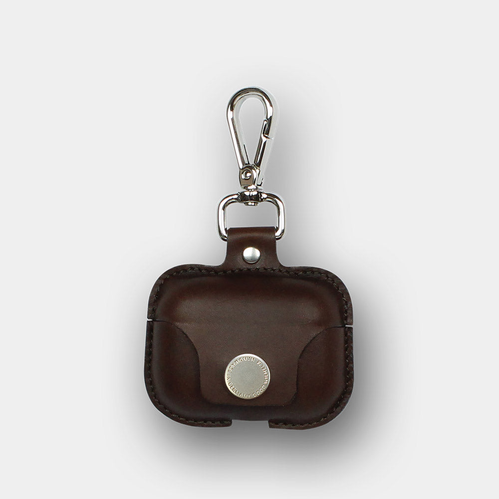 Leather Airpods Pro case with carabiner in Chocolate by goodwilhelm