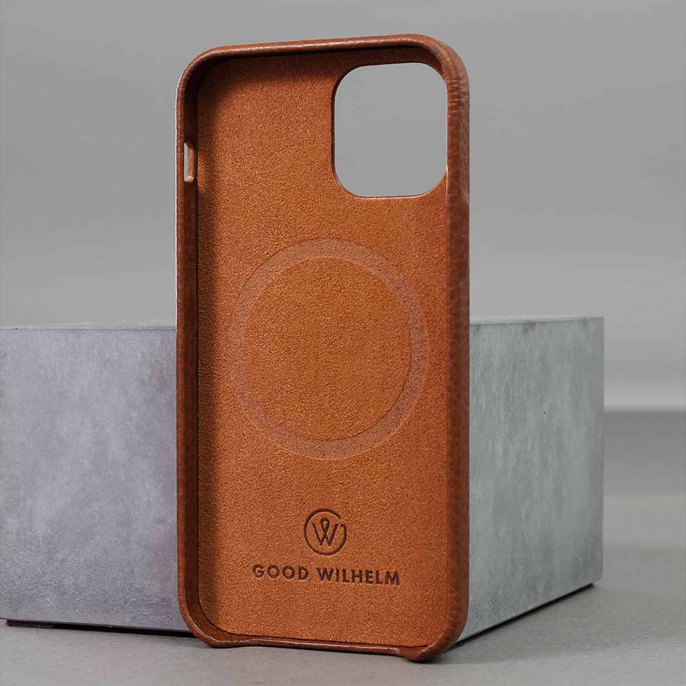 iPhone case BRUNO by GoodWilhelm with front leaning against a stone