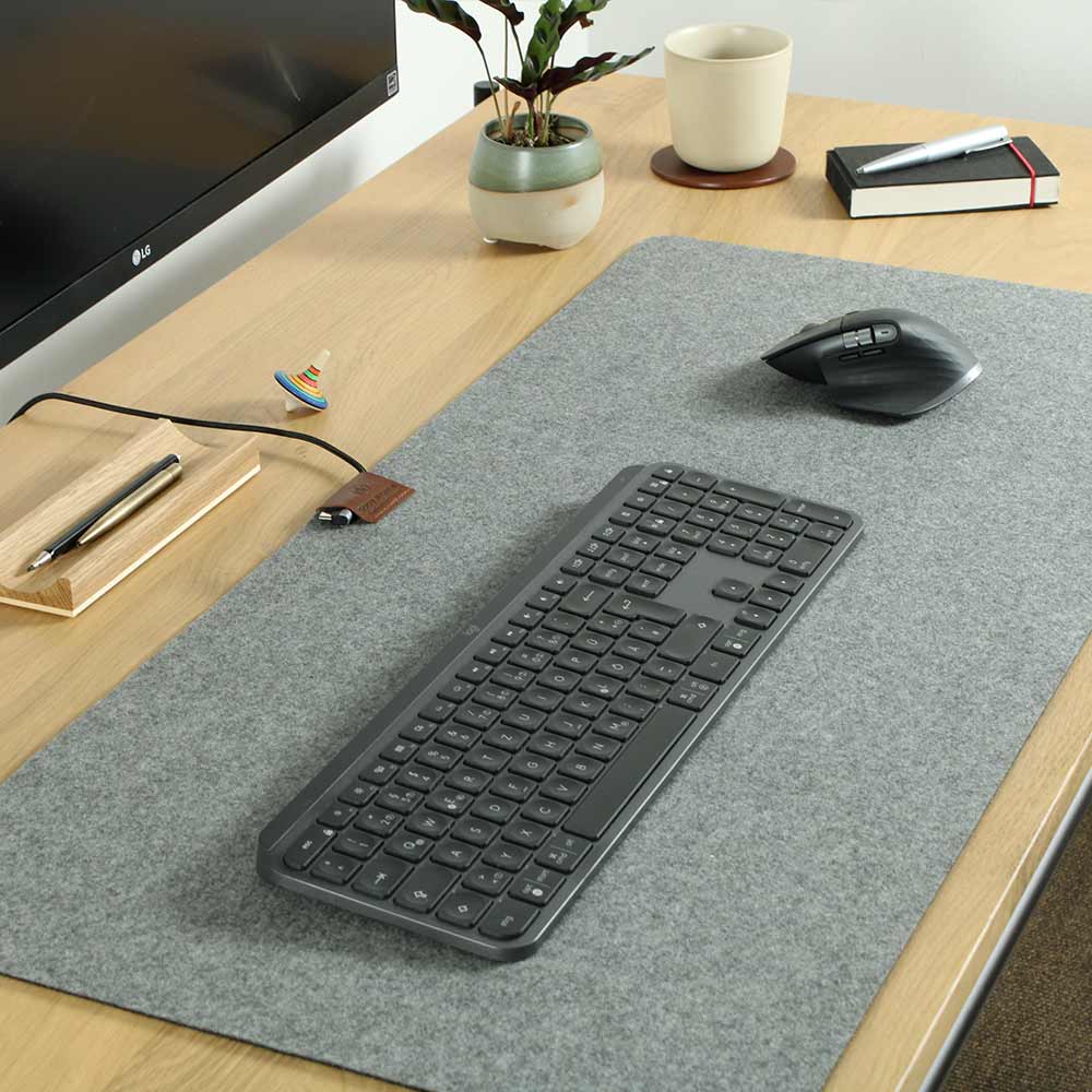 Felt desk pad in gray with cable catcher from Goodwilhelm