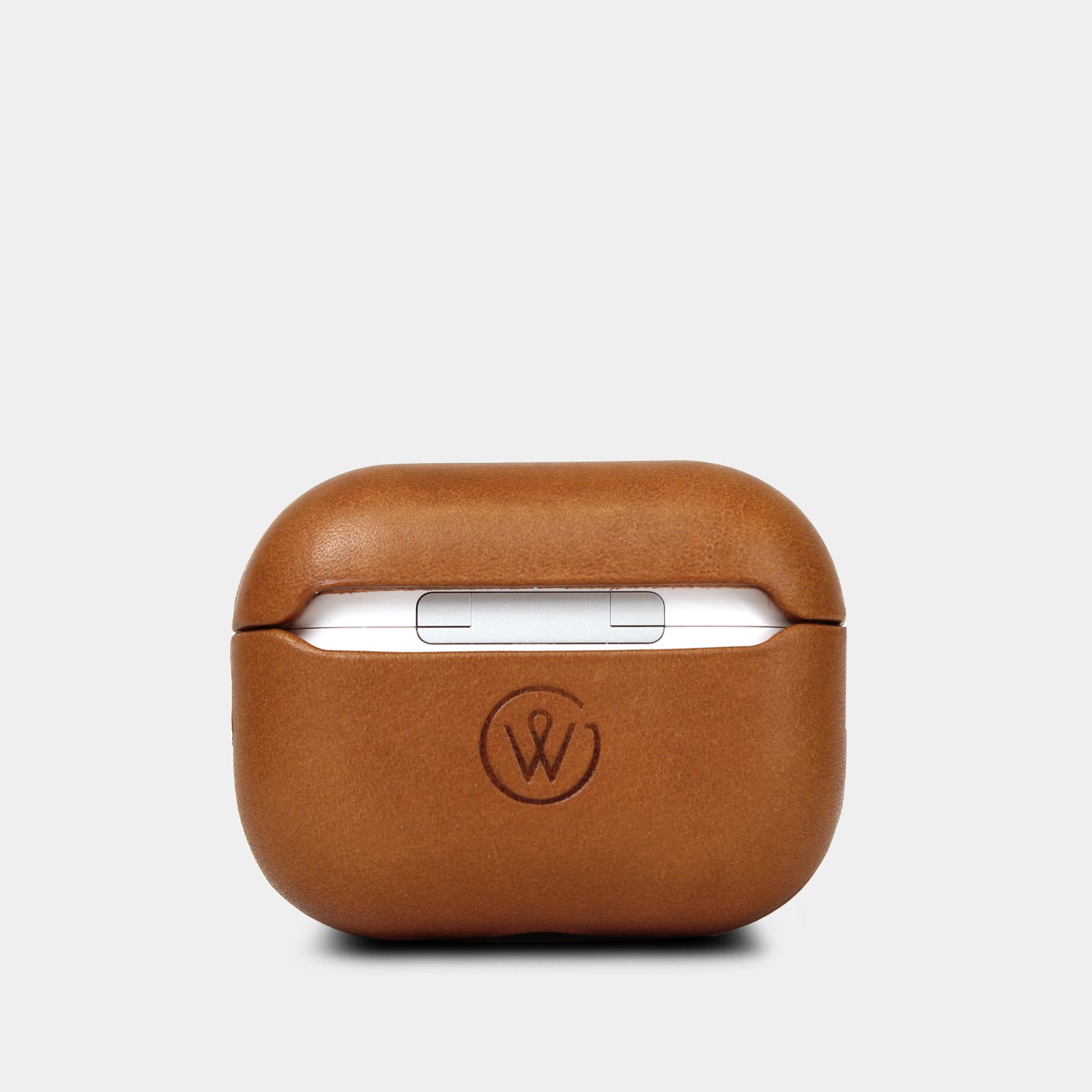 AirPods Case Leder Cognac Braun – stilvoller Schutz mit präziser Aussparung für das Ladegerät.