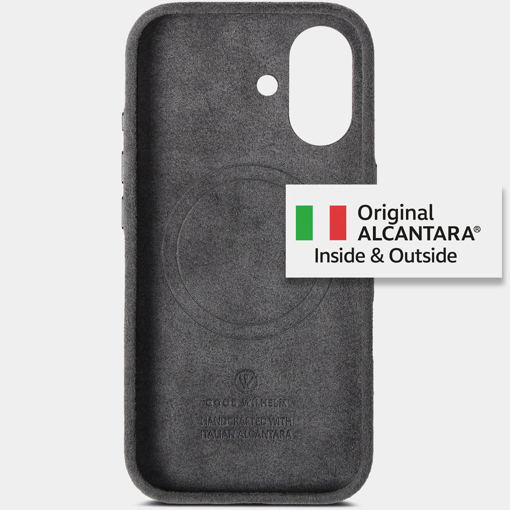 Innenseite des iPhone 17 Alcantara Hülle in Charcoal Grey von Good Wilhelm