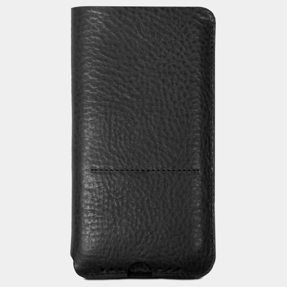 GOOD WILHELM iPhone 16 Pro leather case in black - front with elegant card compartment and minimalist design.