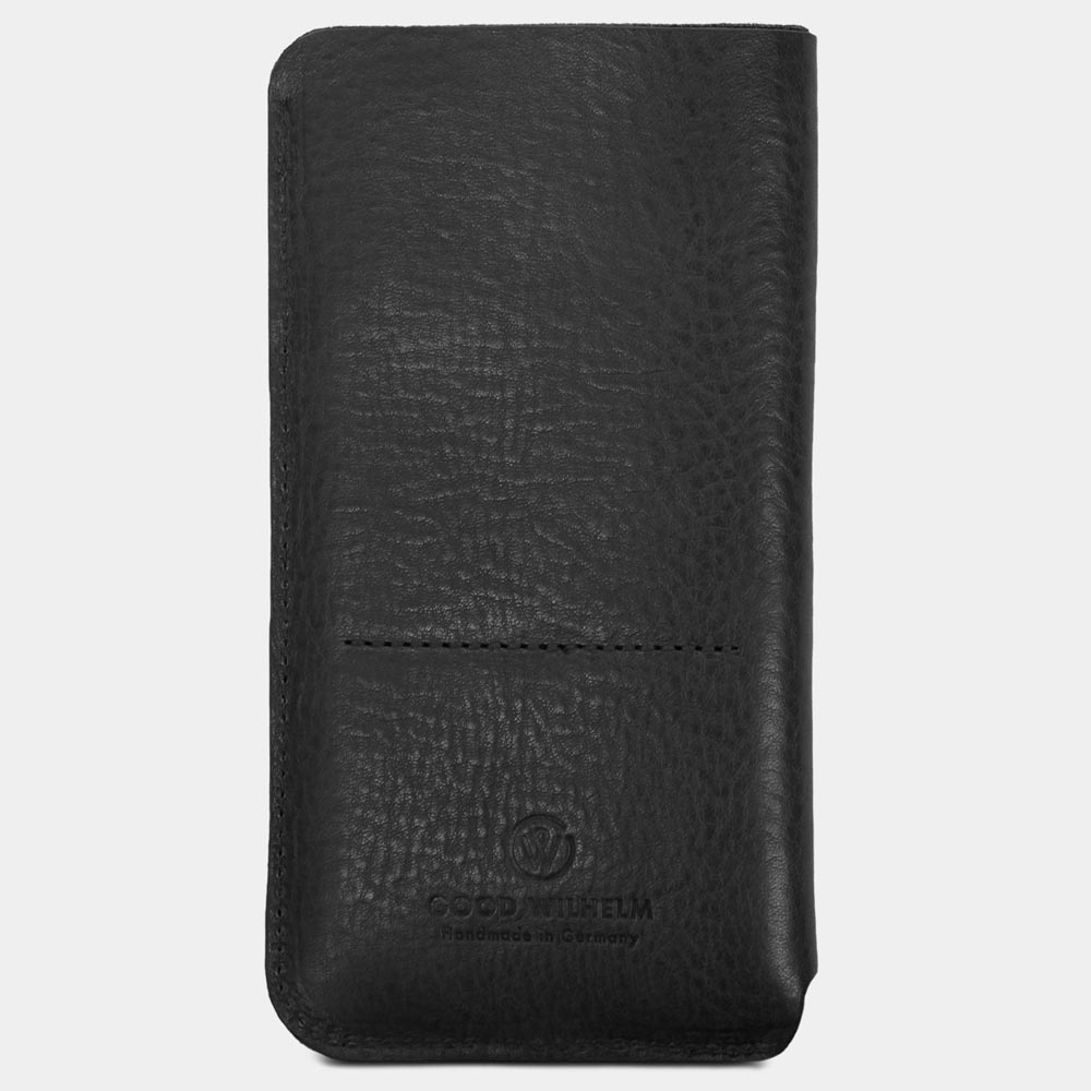 GOOD WILHELM iPhone 16 Pro leather case in black - back with charging slot and stylish, durable leather.