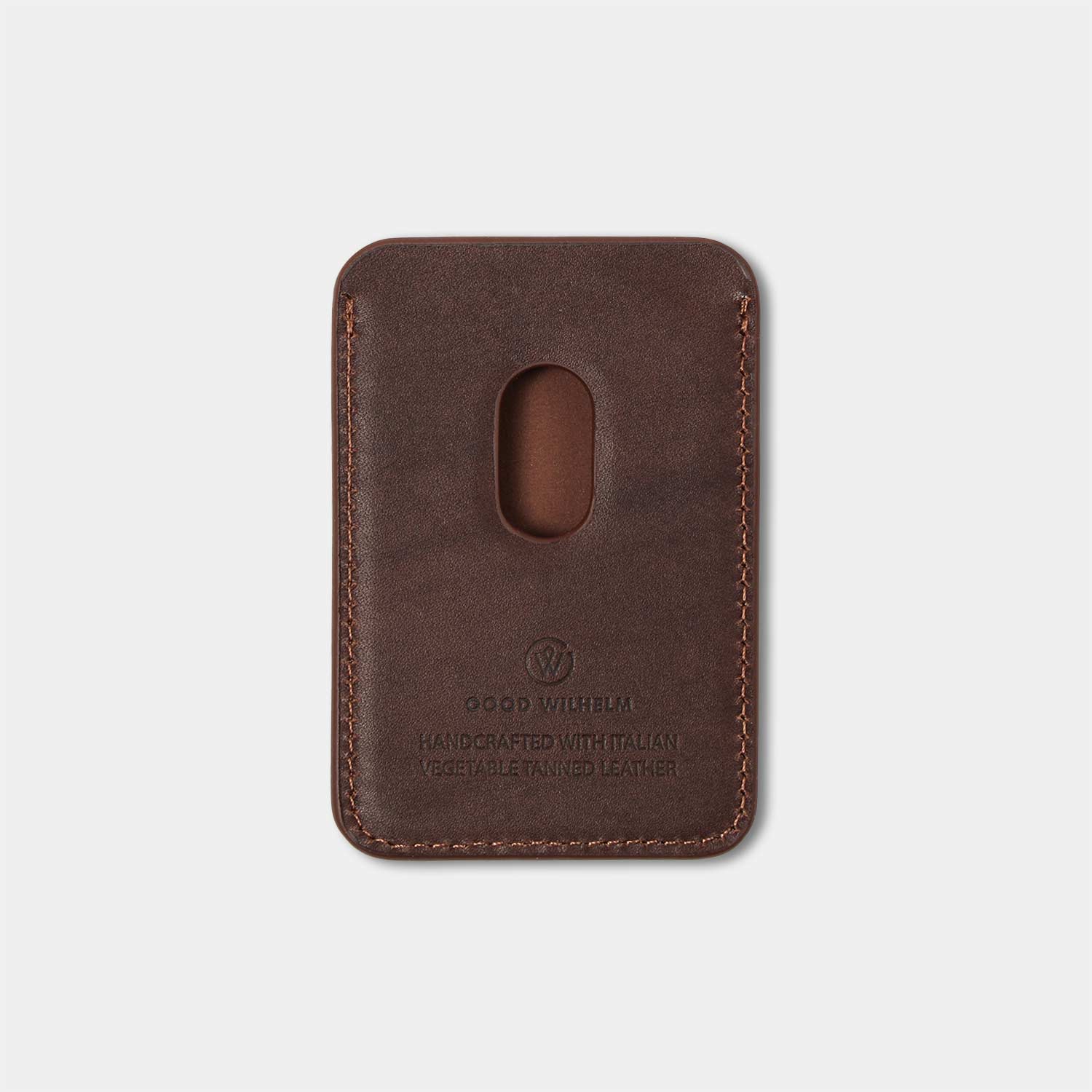 Rückseite Chocolate Braun: MagSafe Wallet Leder Chocolate Braun – praktische Aussparung für Kartenzugriff.