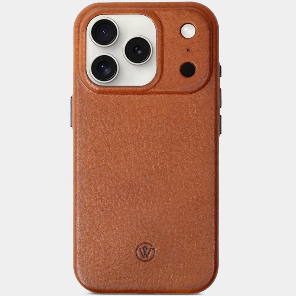 iPhone 17 Pro Hülle Leder Cognac Braun von Good Wilhelm – Vorderseite mit eingelegtem iPhone, hochwertige Echtleder Schutzhülle, auch für iPhone 17 Pro Max Hülle Leder
