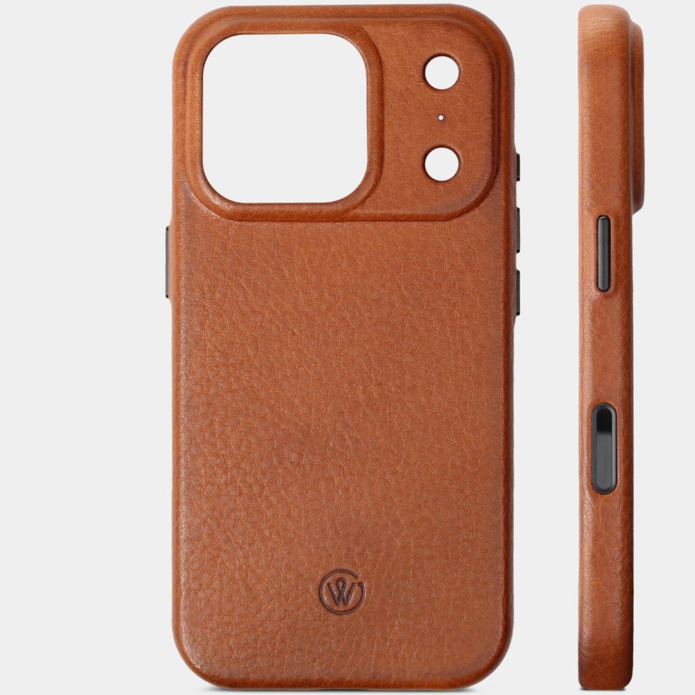 iPhone 17 Pro Hülle Leder Cognac Braun von Good Wilhelm – mit verstärktem Kameraschutz und kleinem optimalen Kameraausschnitt, Premium Schutzhülle auch für iPhone 17 Pro Max